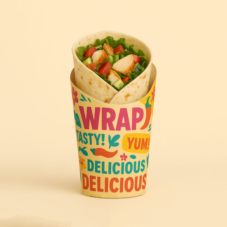 Bedrukte scoop beker voor wraps, met eigen opdruk en verlaagde voorzijde