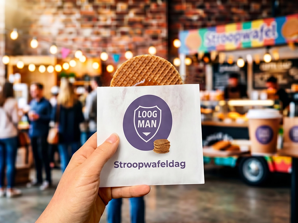 Bedrukt stroopwafelzakje met logo op een evenement