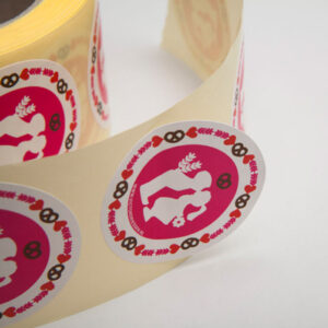 Stickers op rol bedrukken, wit glanspapier, ronde vorm